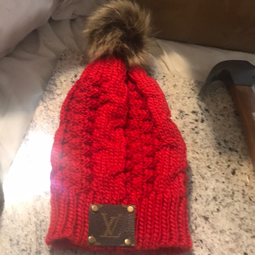 New upcycled LV pompom hat